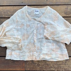 Flax linen peach floral print button front boxy top